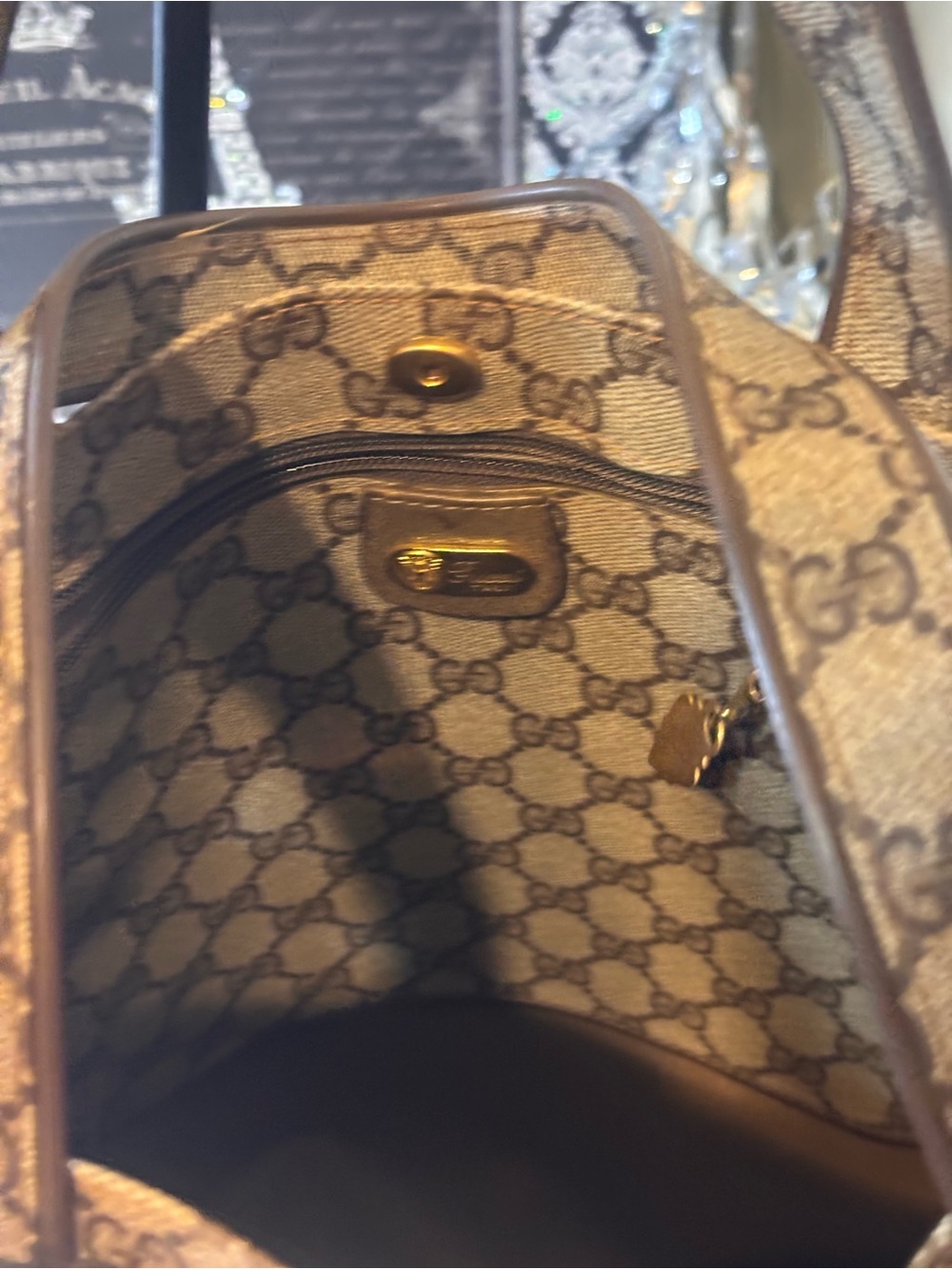 Vintage Gucci GG Monogram Canvas Tote with Brown Leather Trim - Picture 11 of 13